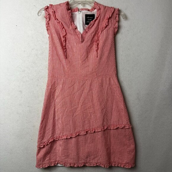 Clover and Sloane dress sz S red gingham seersucker sleeveless ruffle lined - Picture 1 of 5